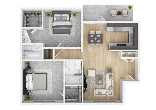 a floor plan of a two bedroom apartment at The Gateway Apartments