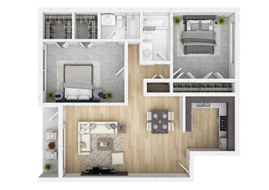 a floor plan of a two bedroom apartment at The Gateway Apartments